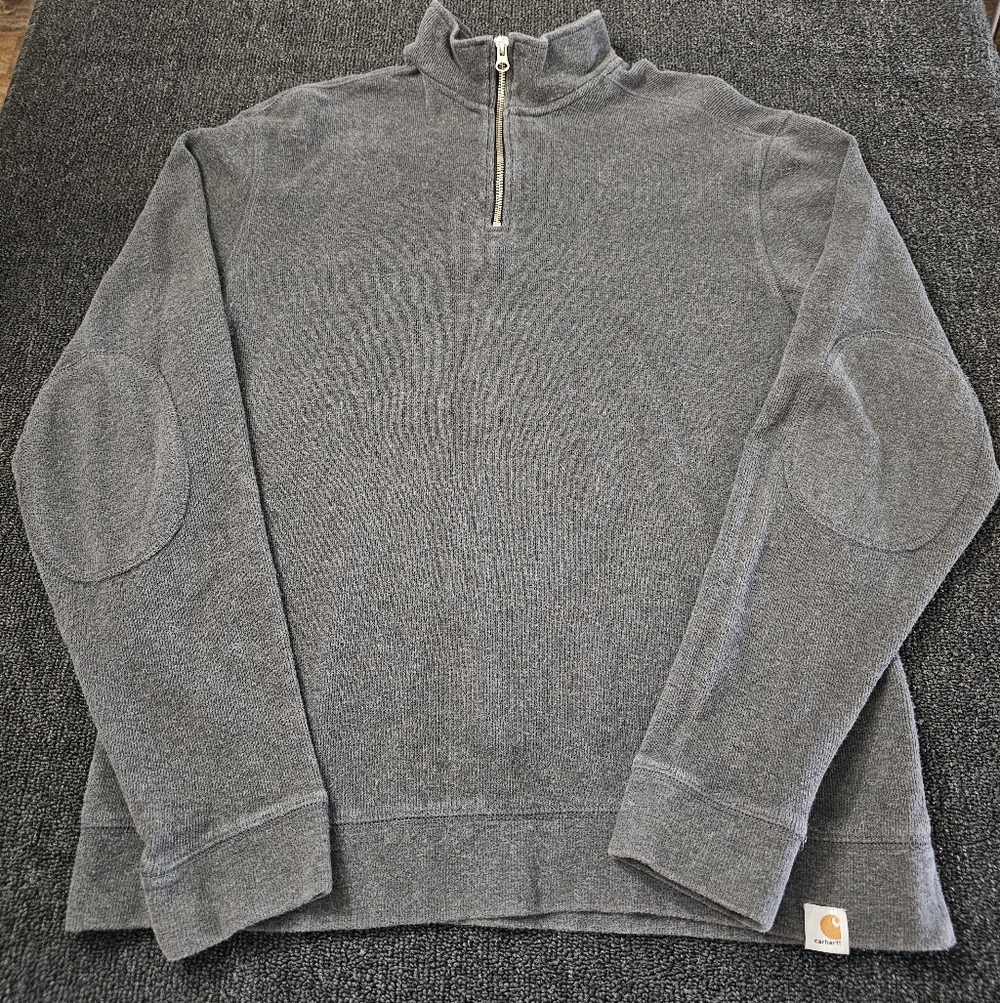 Carhartt Charcoal Quarter-Zip Mock Sweater with Elbow Patches Mens Size Large